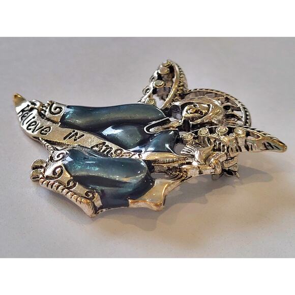 Christmas Guardian Angel Brooch Enamel Teal Color - Picture 4 of 5